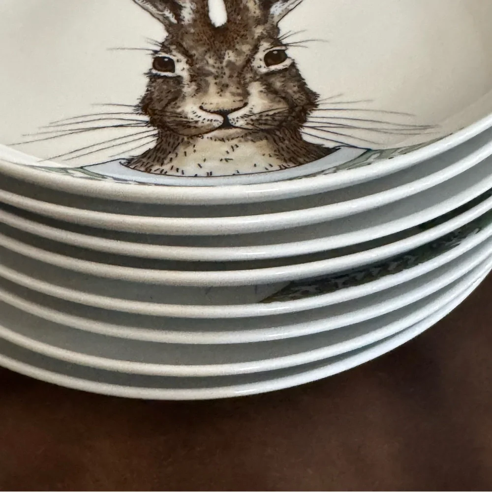 NEW West Elm Rachel Kozlowski Dapper Rabbit Salad Plates Set of 8